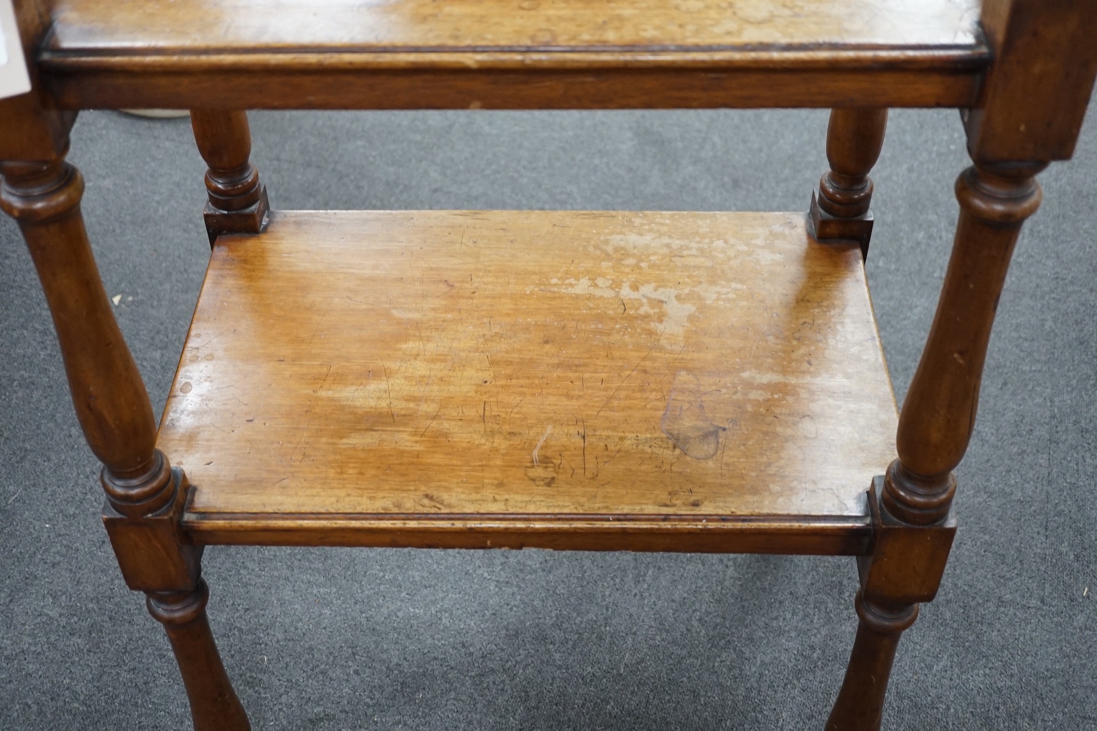 The upper part of a Victorian mahogany whatnot with galleried top, width 59cm, depth 39cm, height 83cm.